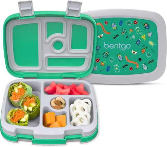 Bentgo Kids Prints Leak-Proof, 5-Compartment Bento-Style Kids Lunch Box - Ideal Portion Sizes for Ages 3-7, Durable, Drop-Proof, Dishwasher Safe, & PFAS & BPA-Free Materials (Dinosaur) - Colors A