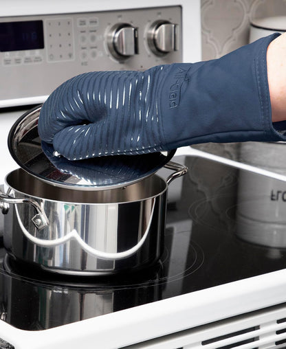 All-Clad Silicone Oven Mitts: Heat Resistant up to 500 Degrees - 100% Cotton & Silicone, 14"x7" Oven Mitt for Kitchen and Barbeque, Pewter