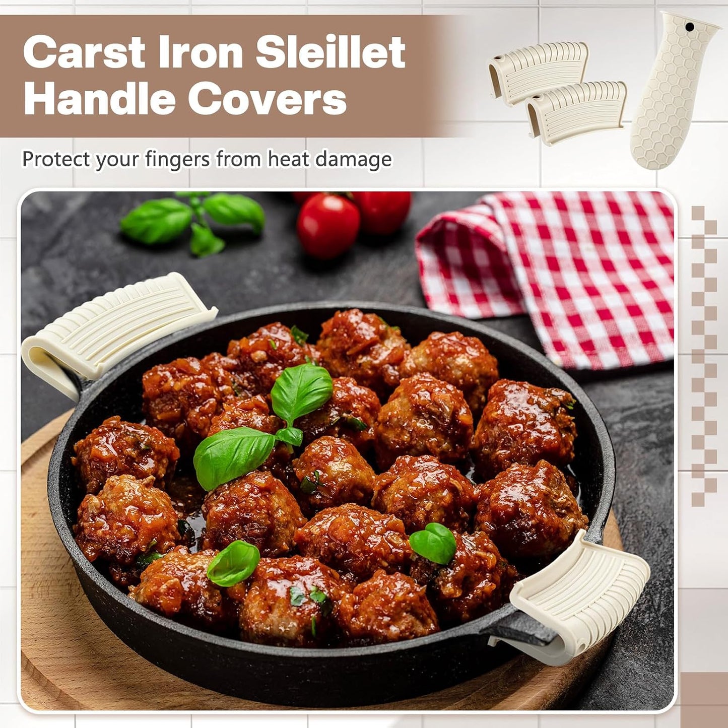 Patelai 8Pcs Silicone Cast Iron Handle Cover,Black