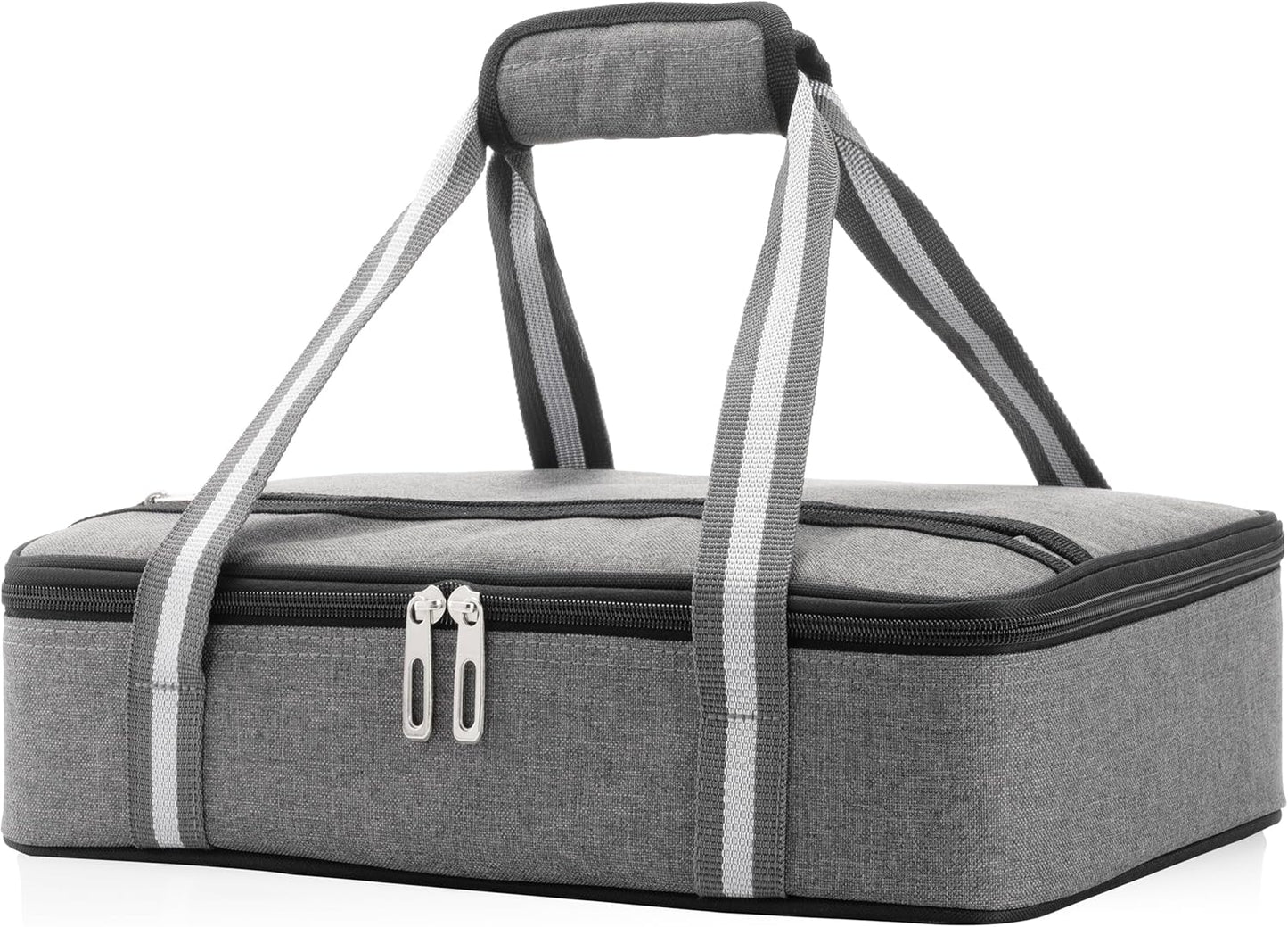 Stack Store Plus More Insulated Casserole Carrier for Hot or Cold Food, Lasagna Holder for Picnic, Potluck, Cookout - Fits 9” x 13” and 11” x 15” Baking Dish – Expandable Double Thermal Bag in Gray