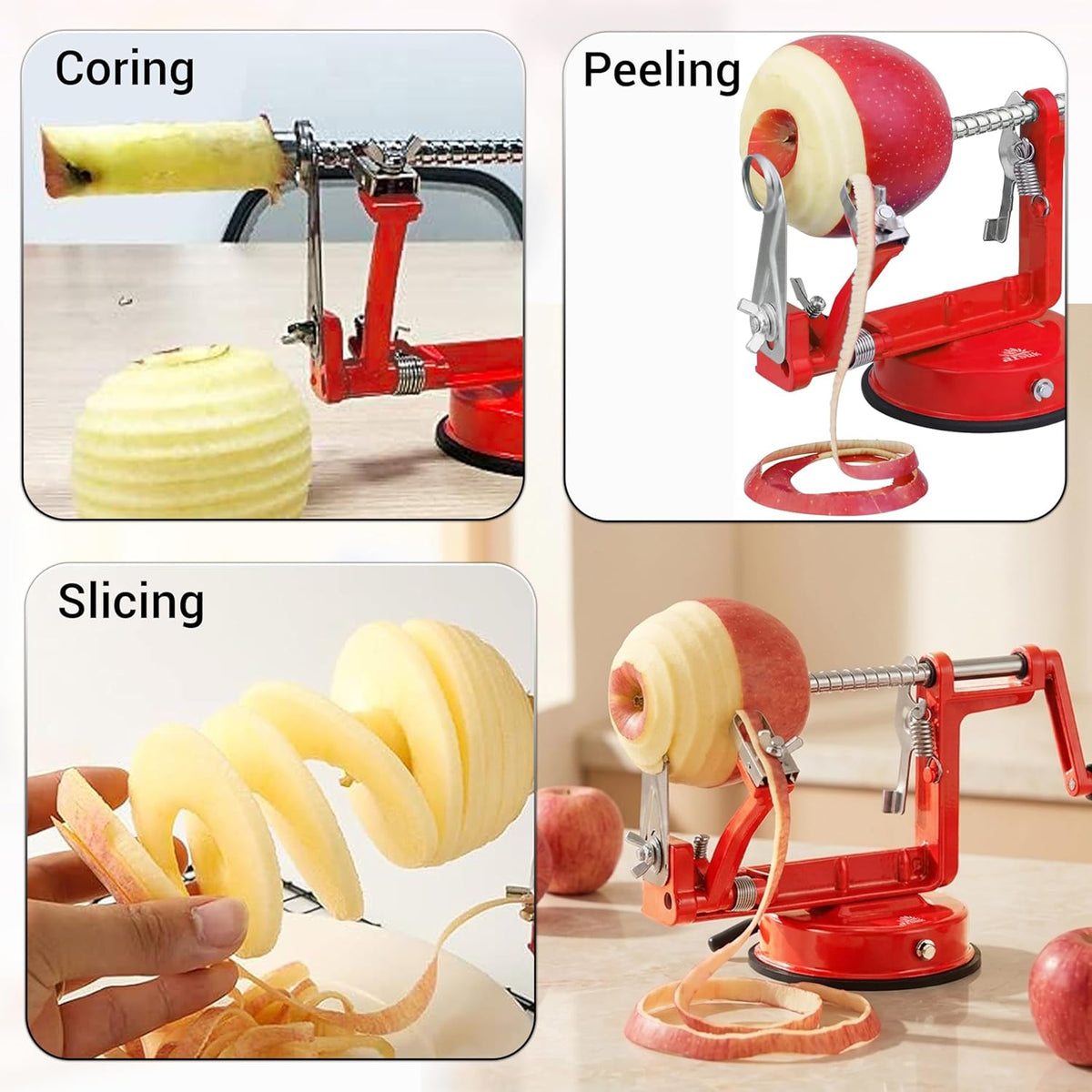 Apple Peeler Corer Slicer All in One – Apple Peeler Slicer Corer with Stainless Steel Blades, Multi-Function Apple Potato Peeler (Green Apple Peeler)
