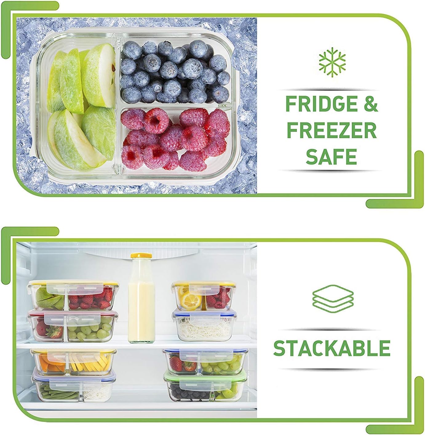 PrepNaturals 5 Pack 30 Oz Glass Meal Prep Containers - Dishwasher Microwave Freezer Oven Safe - Glass Storage Containers with Lids (Multi-Compartment)