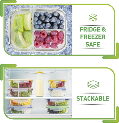 PrepNaturals 5 Pack 30 Oz Glass Meal Prep Containers - Dishwasher Microwave Freezer Oven Safe - Glass Storage Containers with Lids (Multi-Compartment)