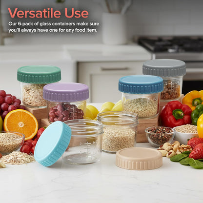 Glass Portion Control Bariatric Containers (3 Pack), 1 Cup Food Containers with Two 4 oz Compartments, 4oz Food Storage Containers for meal prep, Microwave Safe Glass Portion Containers with Lids