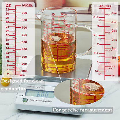 Ackers BORO3.3 Measure Glass -[Insulated handle | V-Shaped Spout]-Made of High Borosilicate Glass Measuring for Kitchen or Restaurant, Easy to Read, 60 ML (2 Oz) 丨(2 Pack)