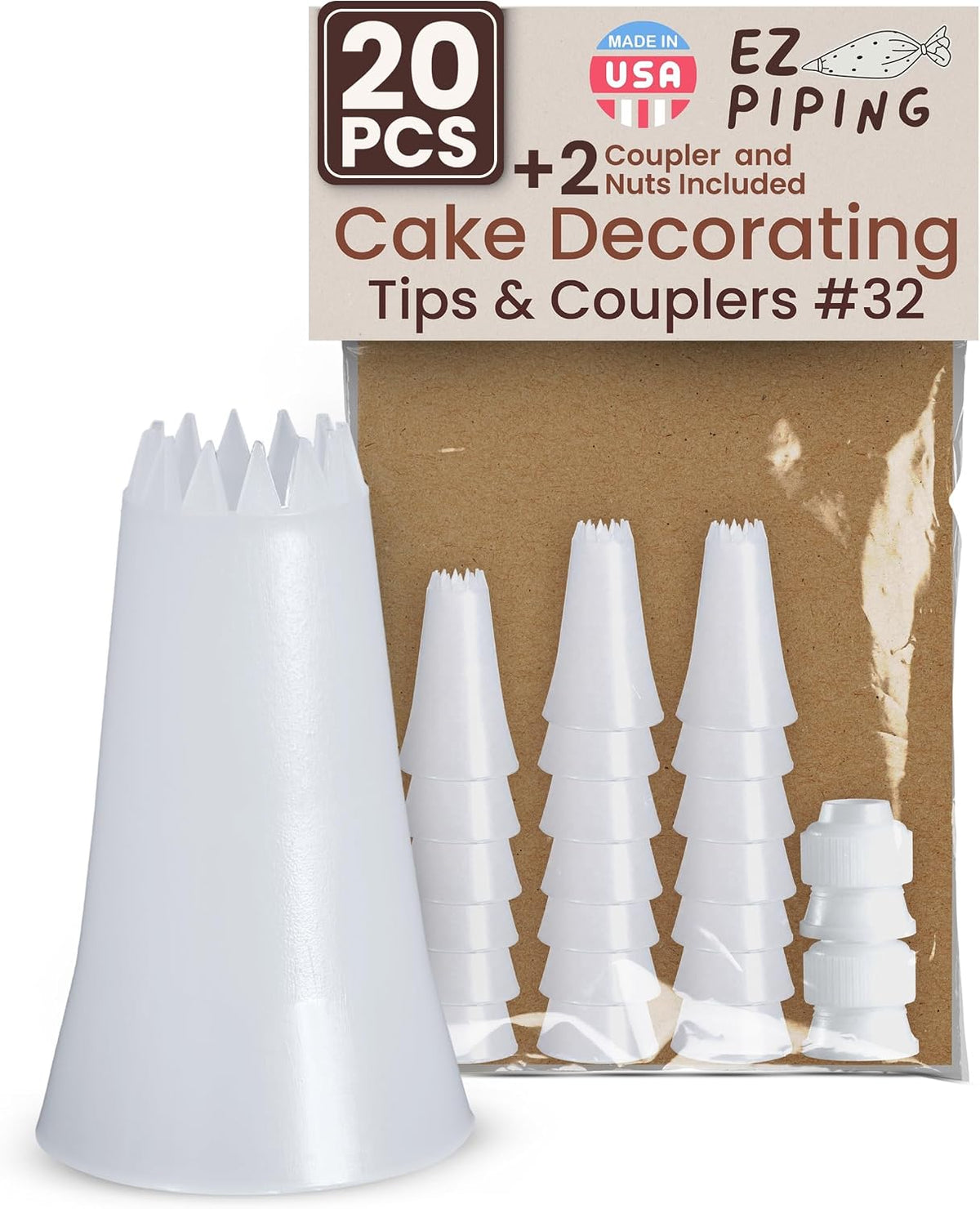 Reusable Plastic Piping Tips, Nozzles Standard Size Star Tip #20