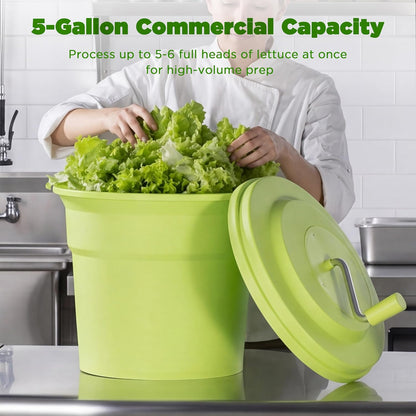 CURTA 20 Quart (5 Gallon) Commercial Salad Spinner, Heavy Duty Manual Lettuce Dryer with Built-in Drain Hose, Large Vegetable Washer Holds 7 Lettuce Heads for Restaurant Kitchen Prep