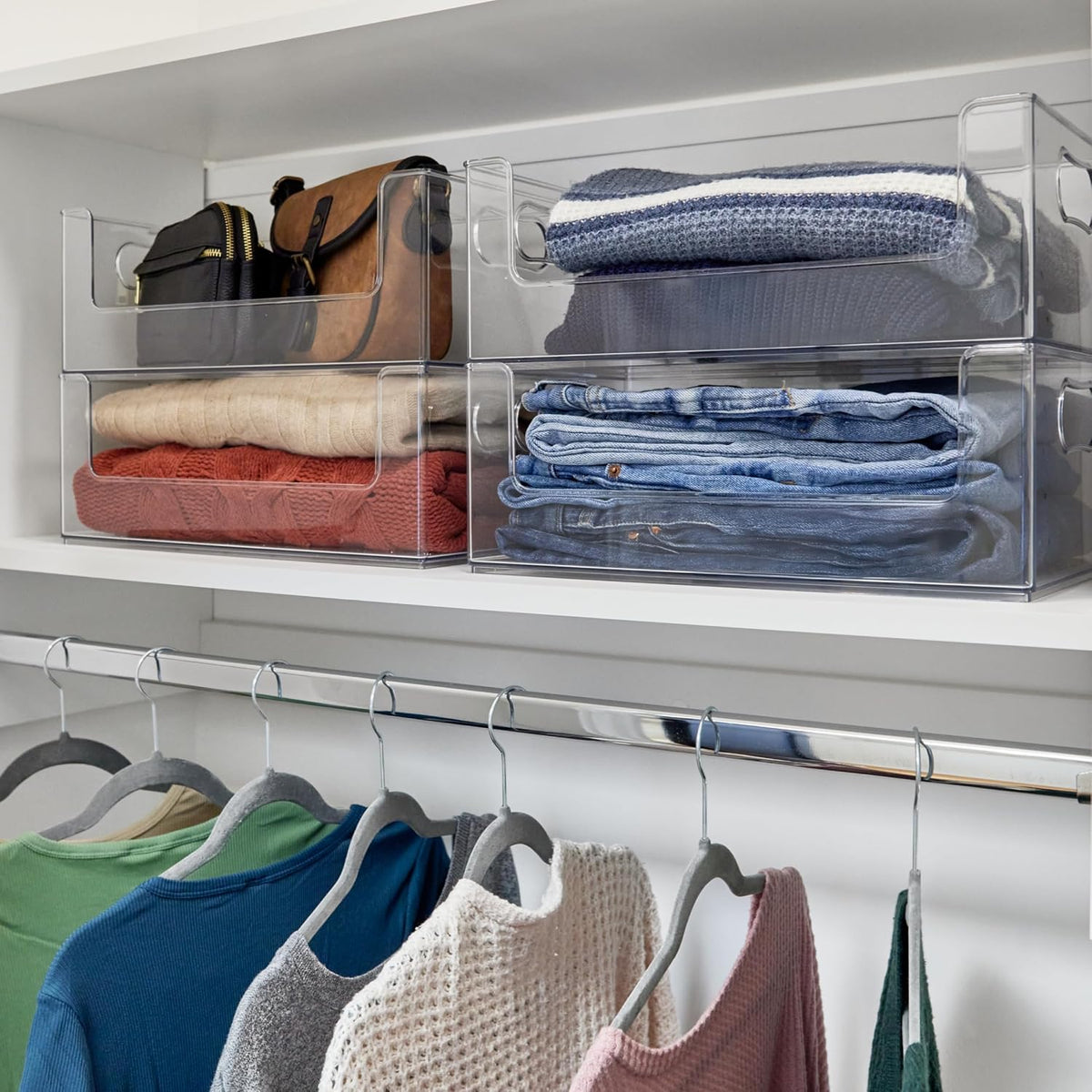 Open Front Pantry Cabinet Stacking Storage Home Bin 16x10x6 4 Pack | Stackable Strong,Heavy Duty, Made in USA