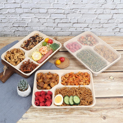 23 oz 3 Compartments disposable plates with Lids Plant Fiber 50 Pack