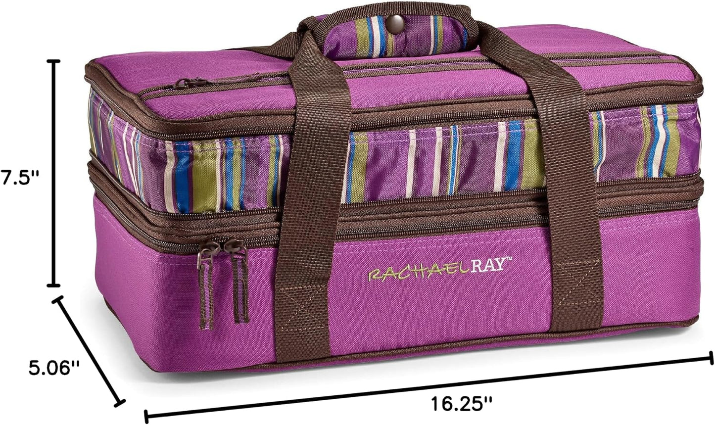Rachael Ray Expandable Lasagna Lugger, Insulated Casserole Carrier, Fits 9"x13" Baking Dish, Purple