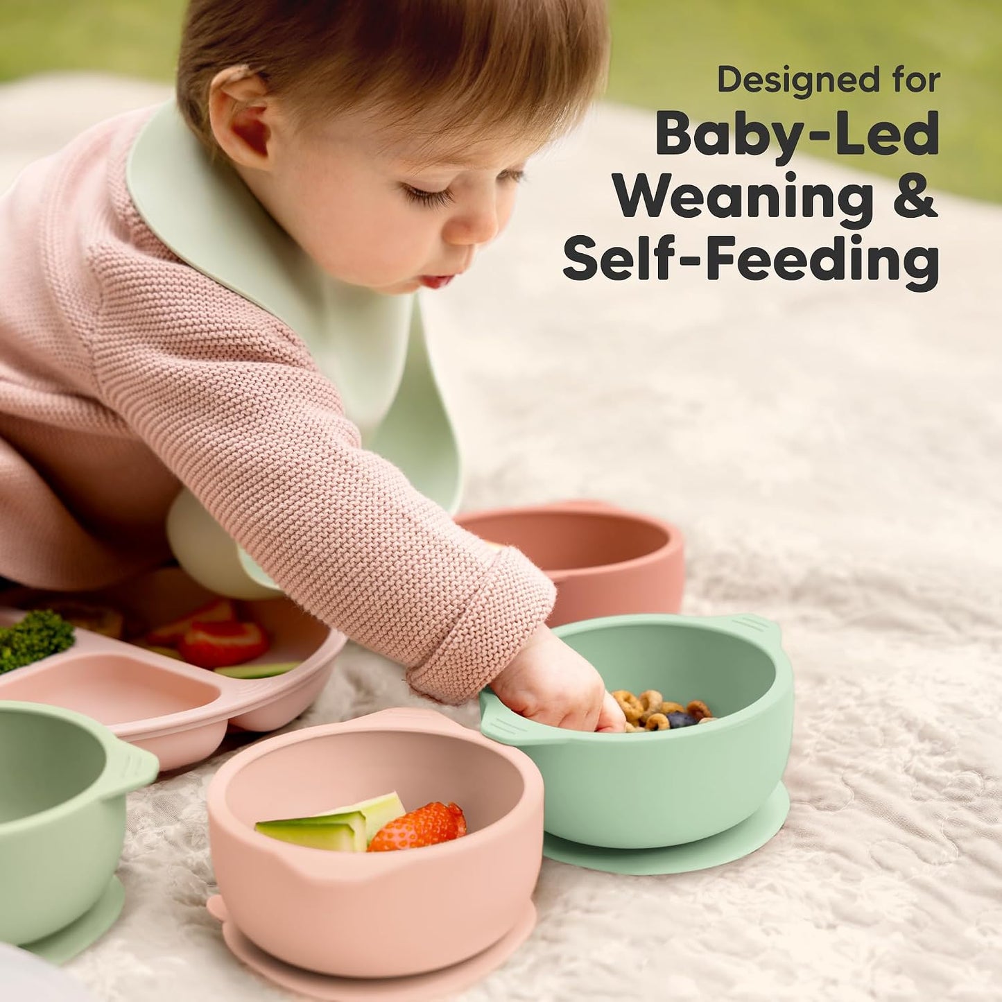 KeaBabies 2-Pack Baby Bowls with Suctions, Lids, Silicone (Terracotta)