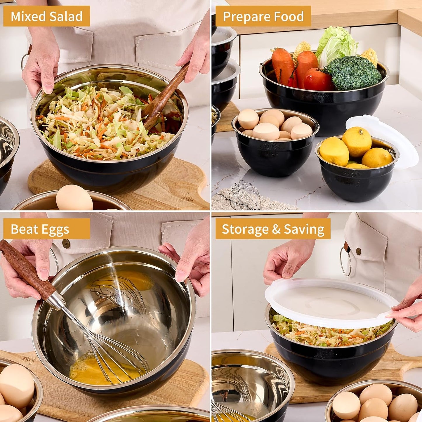 Pink Mixing Bowls with Airtight Lids, Stainless Steel Nesting Mixing Bowls Set of 7, Ideal for Baking, Prepping and Serving Food, Size 7, 3.6, 2.7, 2.1, 1.5, 1.1,0.8 QT, Stackable Design