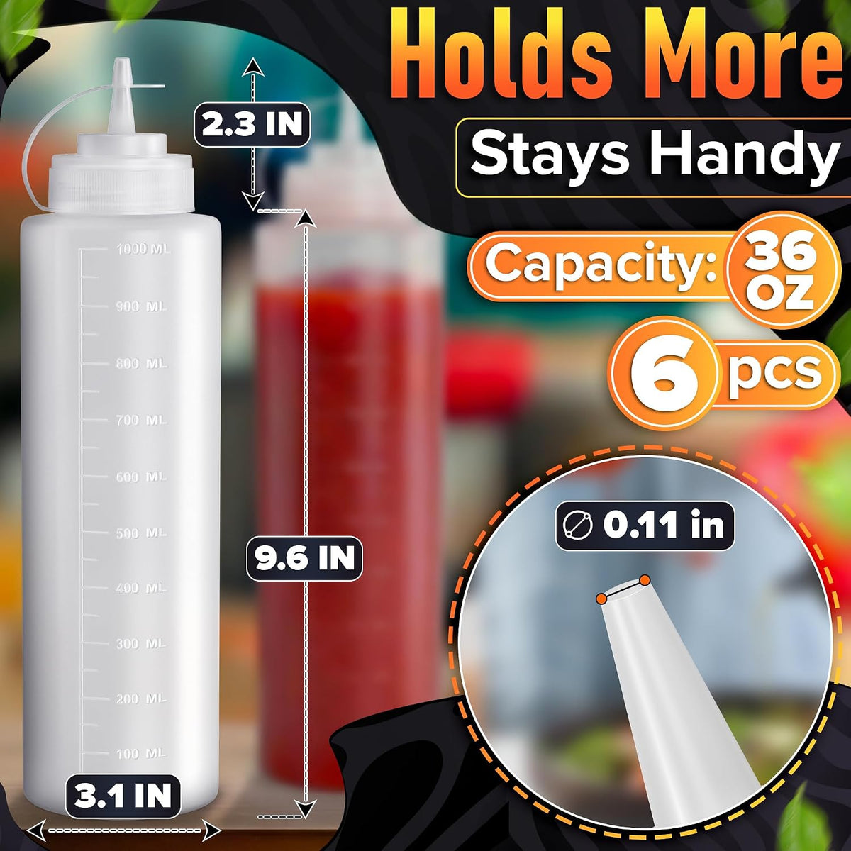 HYQO Small Squeeze Bottles for Sauces, 4 Oz Plastic with Cuttable Tip