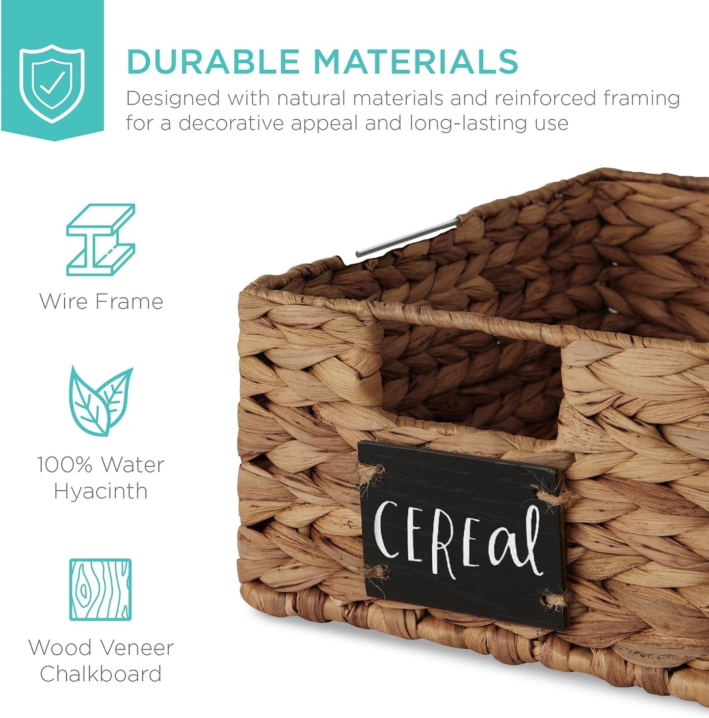 Best Choice Products Set of 4 9x12in Water Hyacinth Pantry Baskets, Woven Organizers w/Chalkboard Label, Chalk Marker - Natural