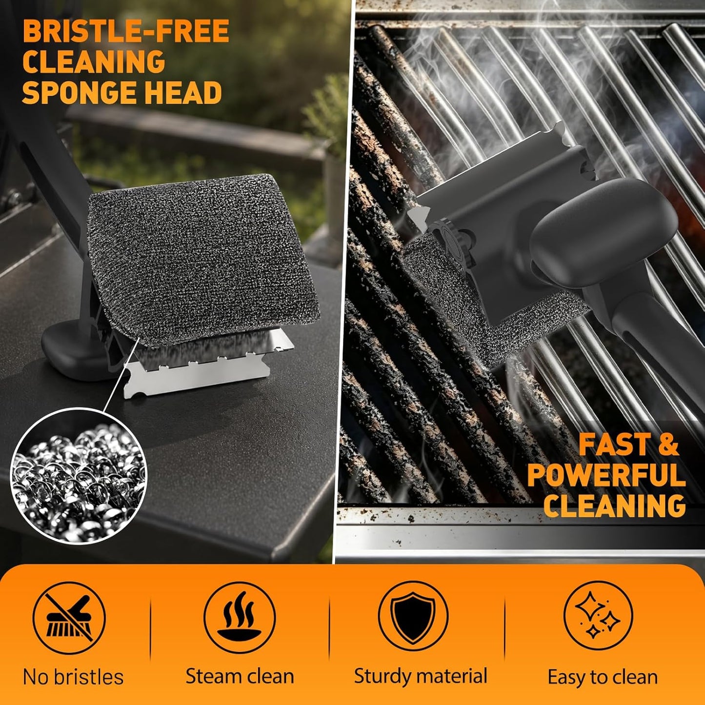 BBQ Grill Brush Bristle Free - Grill Cleaner Brush with Replaceable Heads for Cast Iron/Stainless Steel Porcelain/Gas/Charcoal Grates, Safe Grill Brush for Outdoor Grill, Grill Scraper Cleaning Brush