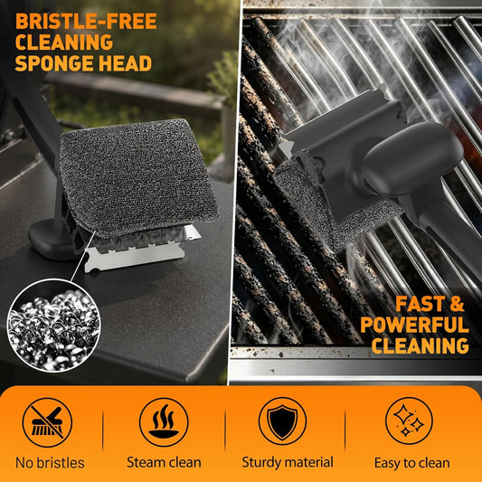 BBQ Grill Brush Bristle Free - Grill Cleaner Brush with Replaceable Heads for Cast Iron/Stainless Steel Porcelain/Gas/Charcoal Grates, Safe Grill Brush for Outdoor Grill, Grill Scraper Cleaning Brush