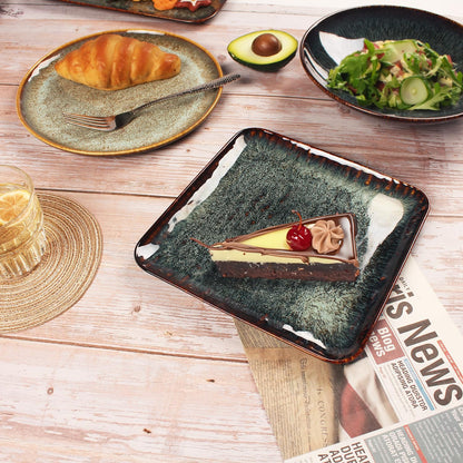 Porcelain Plate Set Large Serving Tray Set of 4, Reusable Serving Platters for Party Food, Cookie, Appetizer, Charcuterie, Snack, Dessert Display,Stackable Kitchen Dish 14.4 INCH