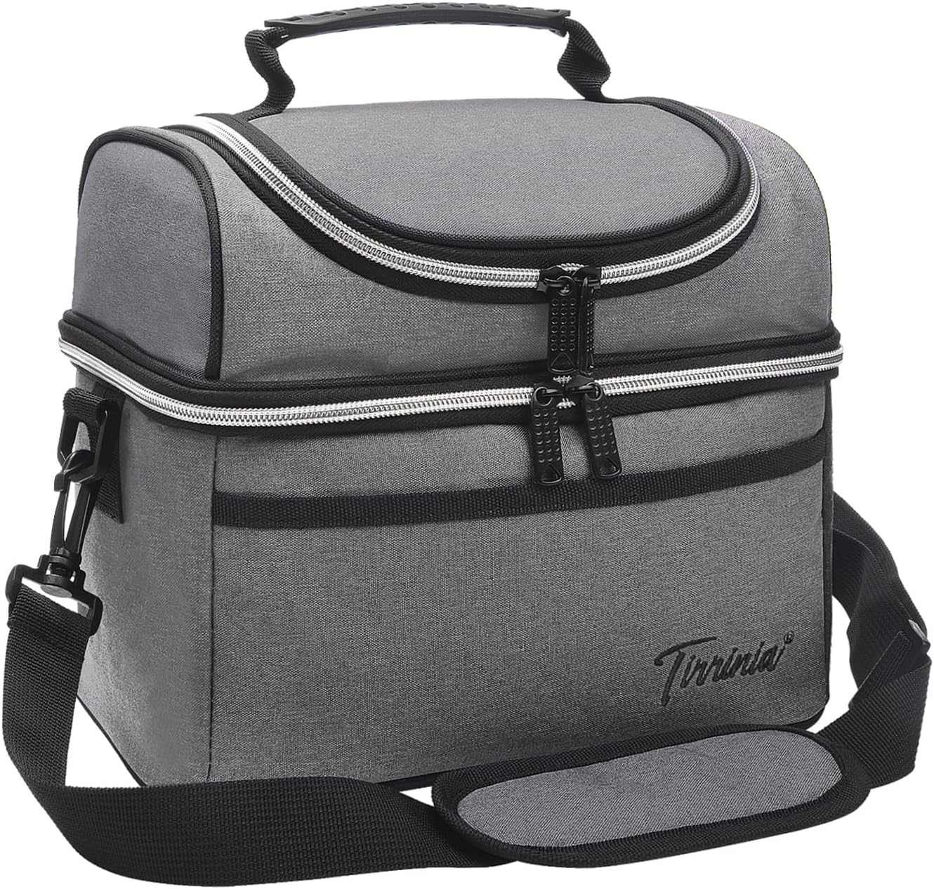 Tirrinia Reusable Lunch Box for Men Women, Insulated Lunch Bag Adult Work, Double Decker Leakproof Lunchbox for Office Picnic Beach—Dual Compartment Lunch Cooler Bag