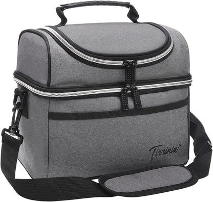 Tirrinia Reusable Lunch Box for Men Women, Insulated Lunch Bag Adult Work, Double Decker Leakproof Lunchbox for Office Picnic Beach—Dual Compartment Lunch Cooler Bag