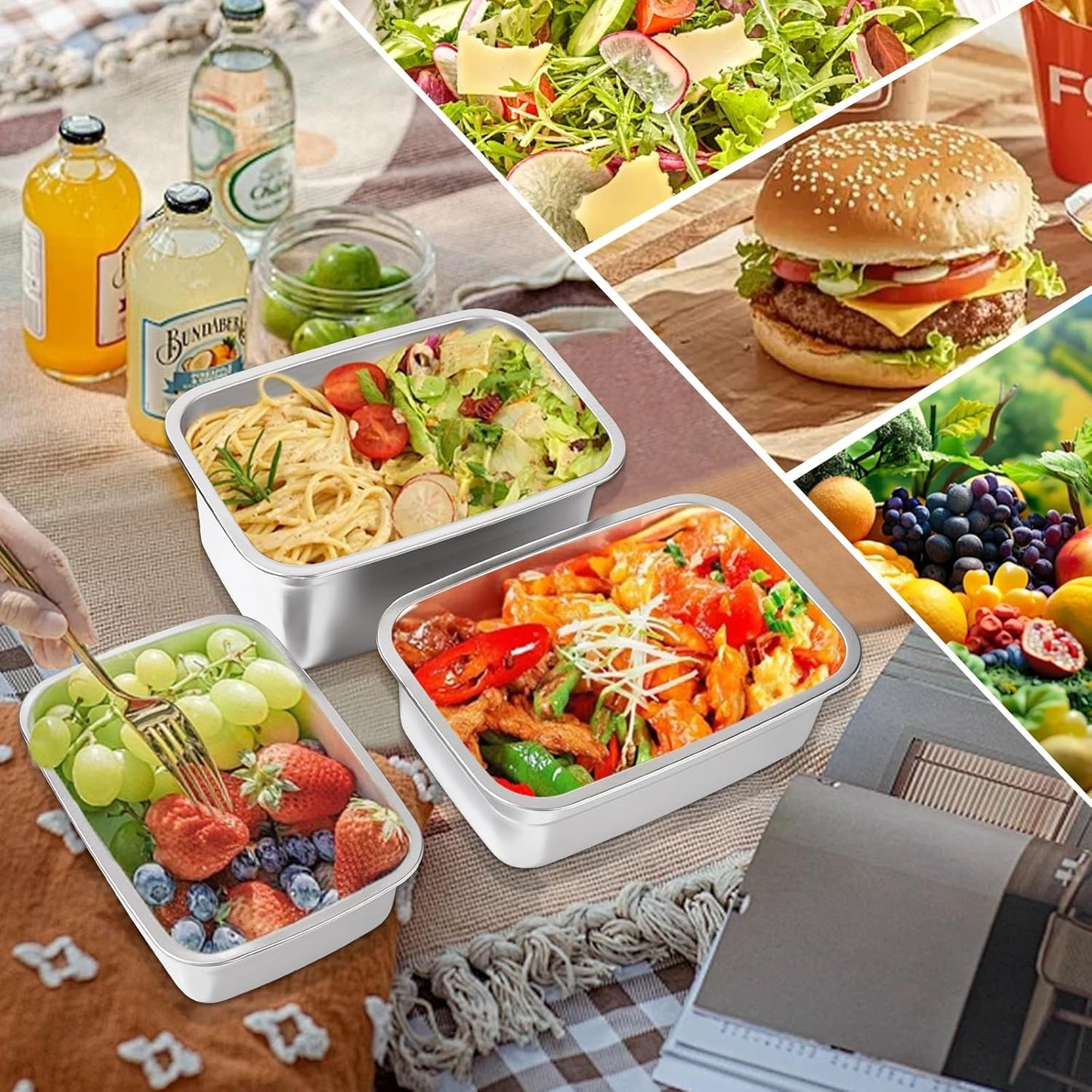 GIUOIDUO stainless steelFood Storage Containers setsstorage box with lidfreezer FrozenKitchen tray with lidOven plateSide dish plate Freezer & Dishwasher Safe