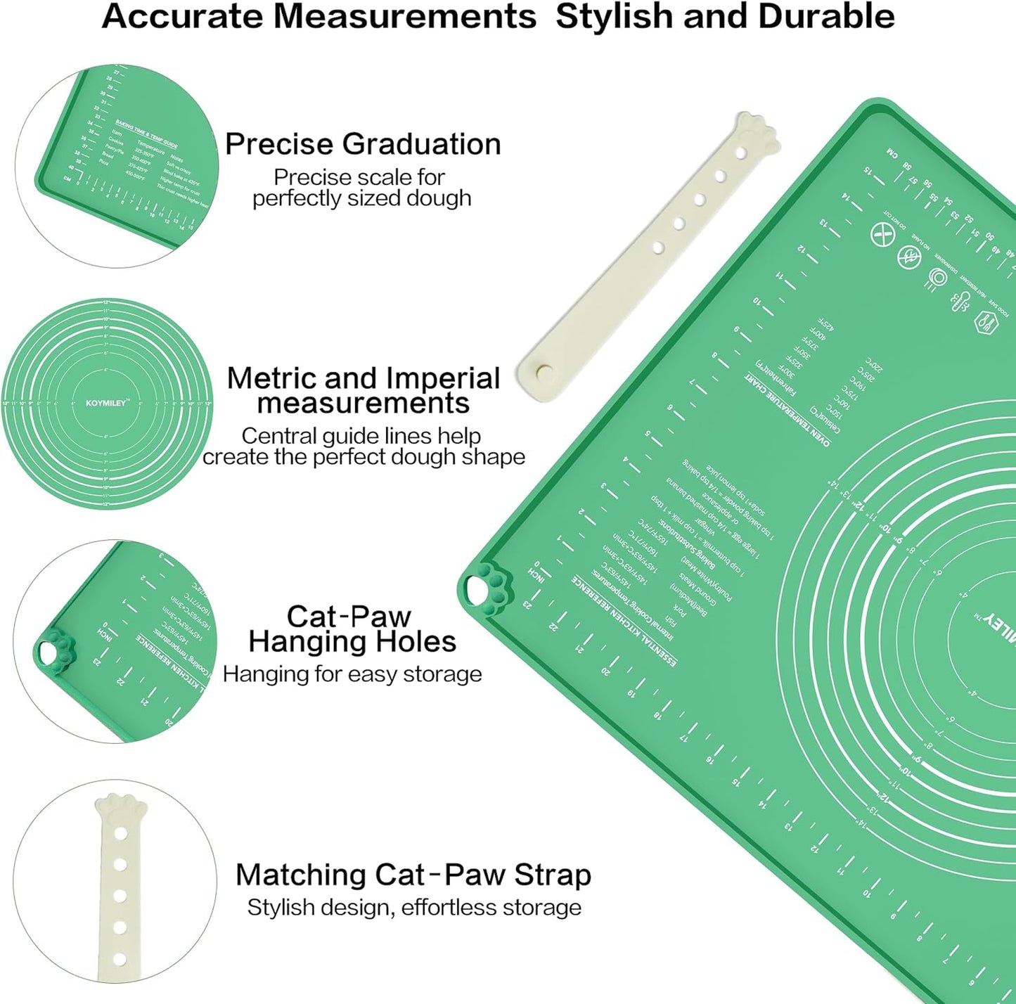Extra Large Food Grade Platinum Silicone Pastry Mat 28 x 20, Non-Slip Non-Stick Baking Mat for Rolling Dough with 5mm Raised Edge, Measurements & Baking Guide for Bread, Pizza, Pie & Sourdough