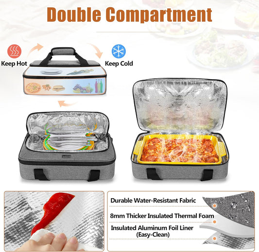 Trunab Casserole Carrier for Hot or Cold Food Insulated Casserole Dish Carrier Thermal Tote Bag for Picnic, Fits 9"×13" Baking Dish, Grey (Light Grey, 16×11×4 inches)