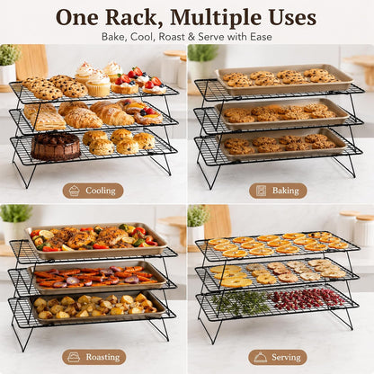 Cooling Rack 16"x10", 3-Tier Stackable & Collapsible Cooling Racks