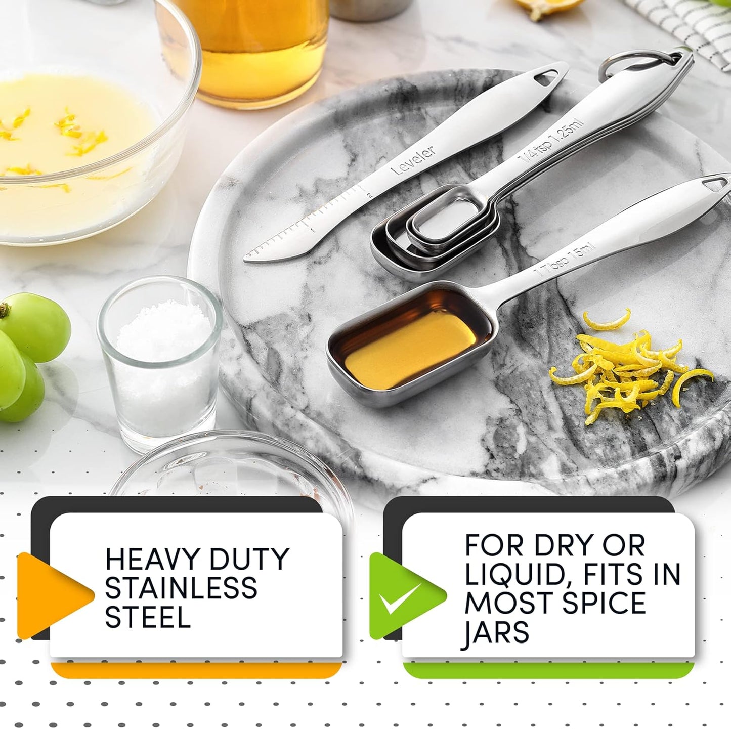 Spring Chef Stainless Steel Measuring Cups and Spoons Set of 14 with Leveler, Nesting Kitchen Metal Measuring Cups and Spoons Set for Dry and Liquid Ingredients, Perfect for Cooking & Baking