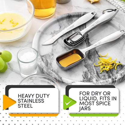 Spring Chef Stainless Steel Measuring Cups and Spoons Set of 14 with Leveler, Nesting Kitchen Metal Measuring Cups and Spoons Set for Dry and Liquid Ingredients, Perfect for Cooking & Baking