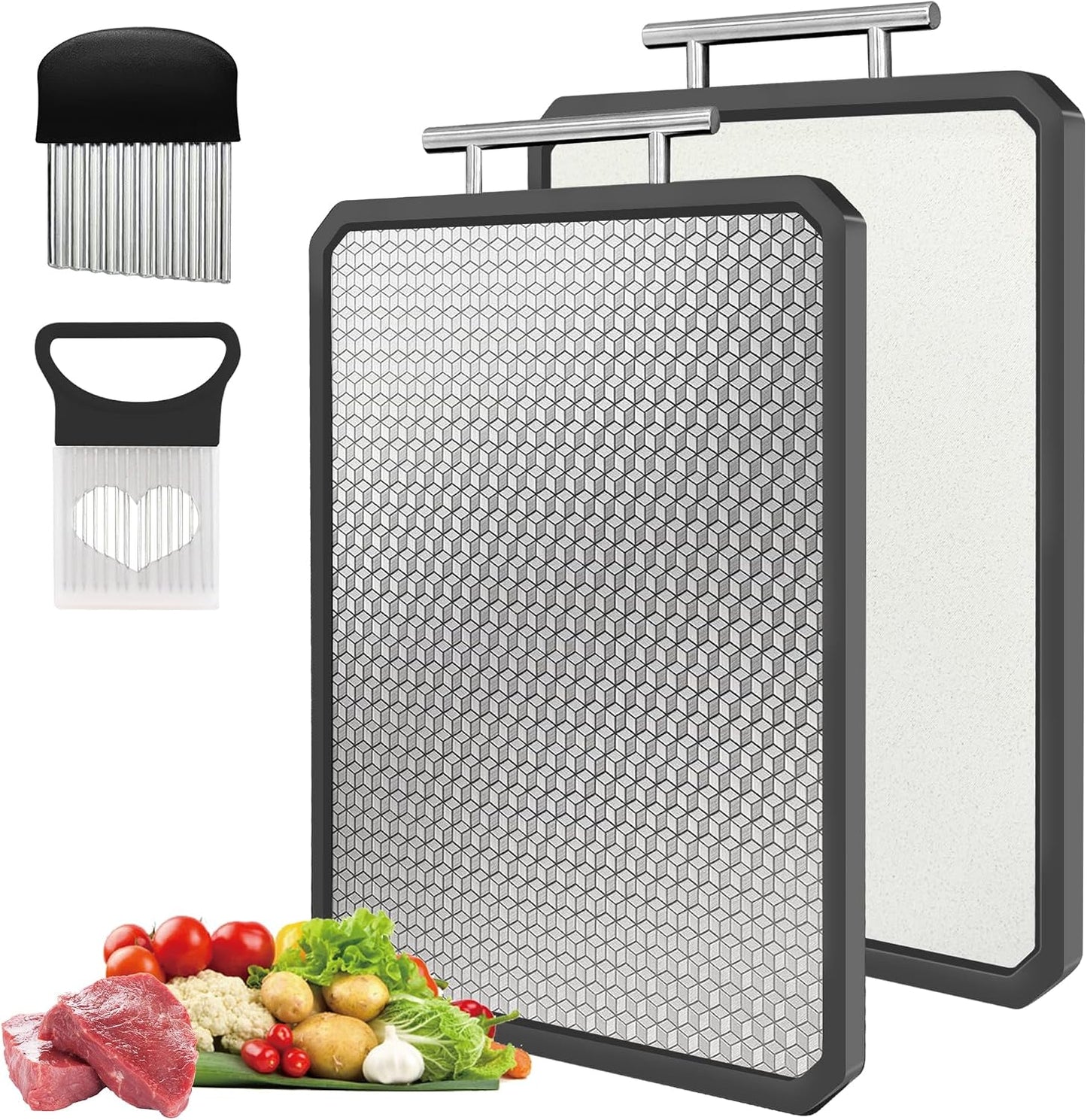 Titanium Cutting Boards for Kitchen, Scratch-Resistant Large Chopping Board with Juice Groove, Titanium and Wheat Straw PP, Includes Onion Holder & Crinkle Cutter