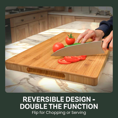 Bamboo Cutting Board Set for Kitchen - 3 Piece Reversible Wooden Cutting Boards, Wood Chopping Boards for Meat, Bread, Fruit, Cheese, Meal Prep, Wood Board and Charcuterie Serving Boards by Bambusi