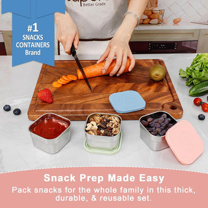 Caperci 25oz Stainless Steel Food Containers, 3-Pack Bento Lunch Box with Silicone Lids, Leak-Proof Reusable Meal Prep Container for Sandwiches & Snacks, BPA-Free (720ML)