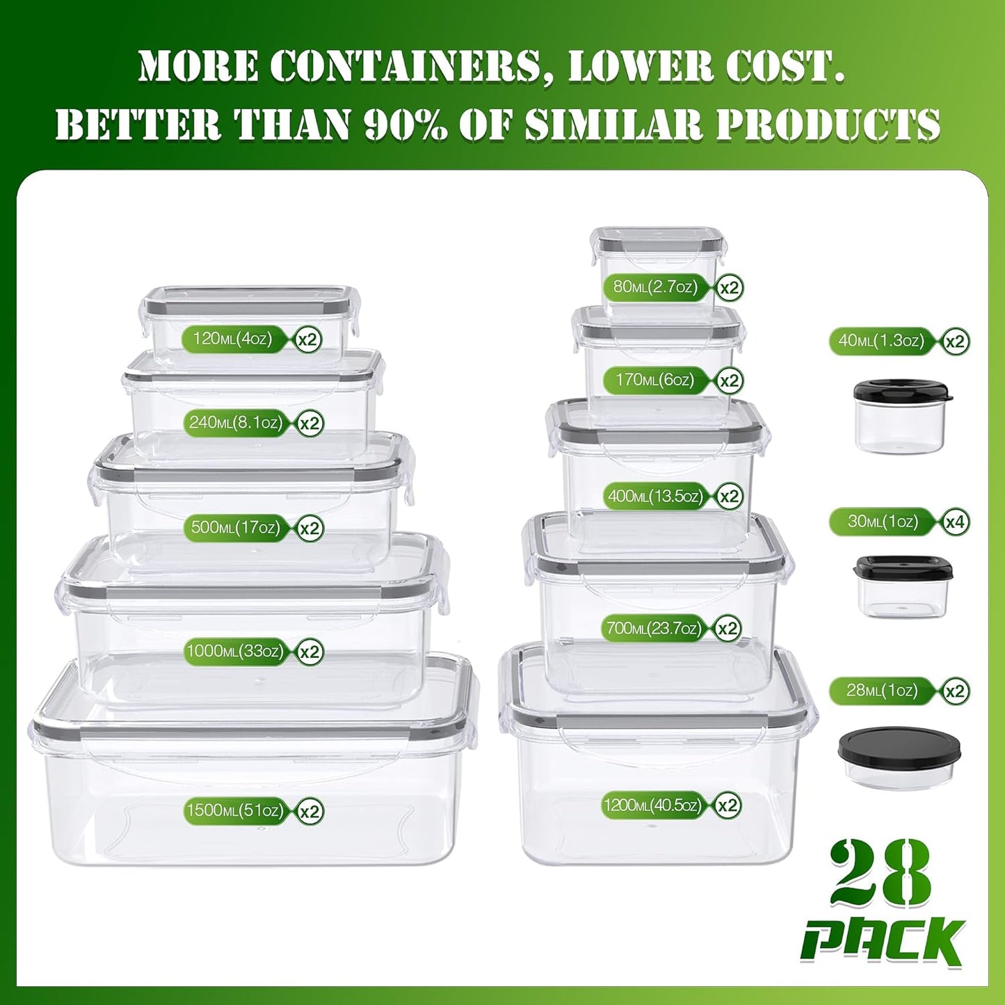 70 Pcs Large Food Storage Containers with Lids Airtight-2500ML to Small Box,Total 22812 ML Stackable Kitchen Bowls Set(35 Containers,35 Lids)-BPA Free Leak proof Plastic Boxes-Microwave safe