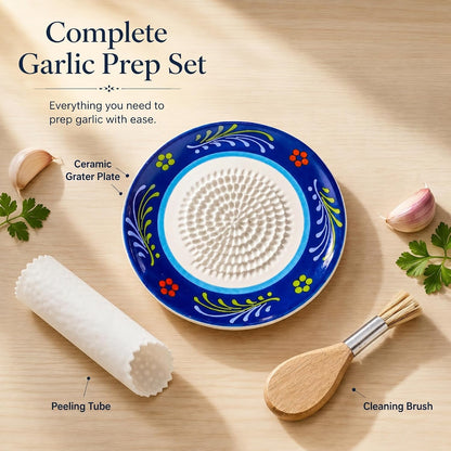 Handcrafted Ceramic Garlic Grater Plate, Ocean Blue