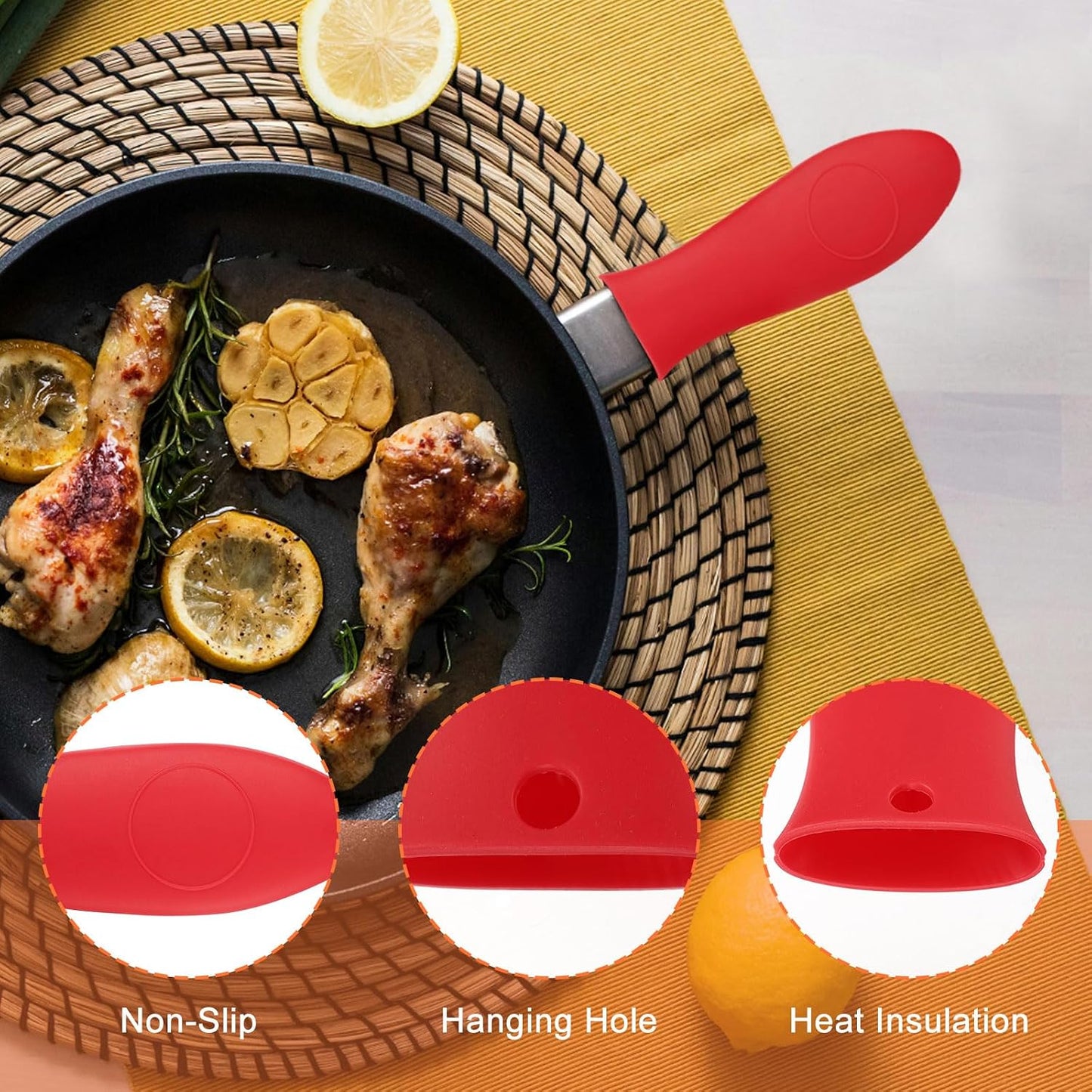 uxcell 2pcs Silicone Hot Handle Holders, Cast Iron Skillet Handle Covers Silicone Pan Handle Sleeve for Frying Pans Griddles Cookware Handles, Orange