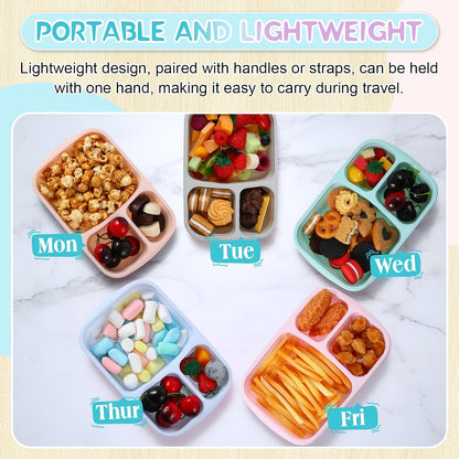 Honeydak 5 Pack Snack Containers 3 Compartment Bento Snack Boxes Divided Meal Prep Containers with Lids Reusable Adults Lunch Food Storage Box for School Work Travel(Elderberry)