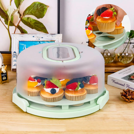 NPLUX Green Cake Containers with Lids Round Plastic Cupcake Holders 4-in-1 Multipurpose Cake Carrier Holder for 11 Inch Cake Pies Cupcake Eggs Fruit or Snack Transport
