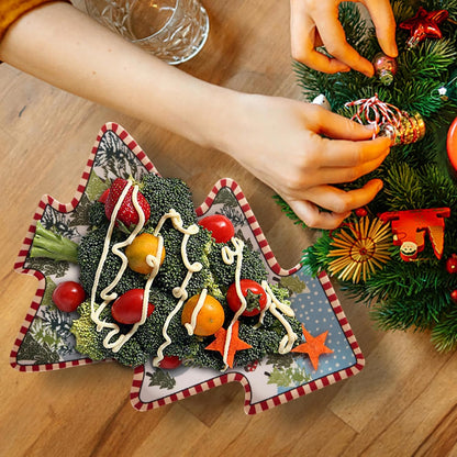Christmas Tree Melamine Tray - Santa & Snowman Pattern | Ideal for Holiday Treats, Candy, and Feasts | Festive Tableware for Christmas Parties (1 Pack)