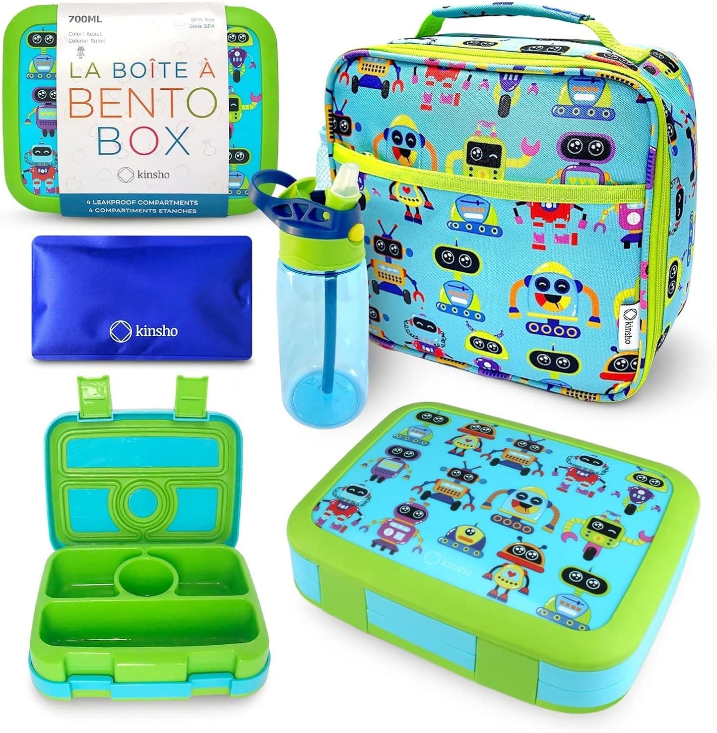 Kids Lunch Box - Bento Box for Boys Toddler Daycare, 4 Portion Sections with Lid, Snack Container Pre-School Kid Lunches Toddlers Removable Tray BPA Free, 3+ Years Old, Blue Rocket Dinosaur