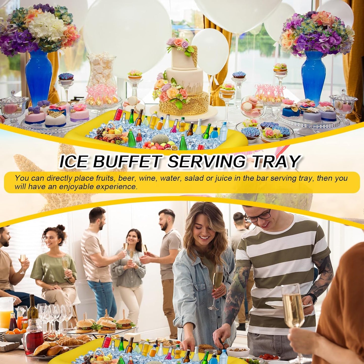 Leitee Inflatable Serving Bar with Drain Plug 52 x 24 x 5'' Inflatable Ice Serving Buffet Bar for Party Food Cooler Buffet Drink(Black,Basic Style)