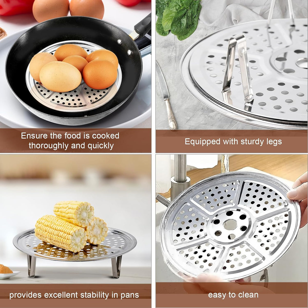 8.7 Inches Premium Stainless Steel Steamer Rack with Removable Stand | Steaming Tray Fits Cookware Over 9 Inches Inner Diameter. Silver 22cm Steamers Rack. WIVKFML