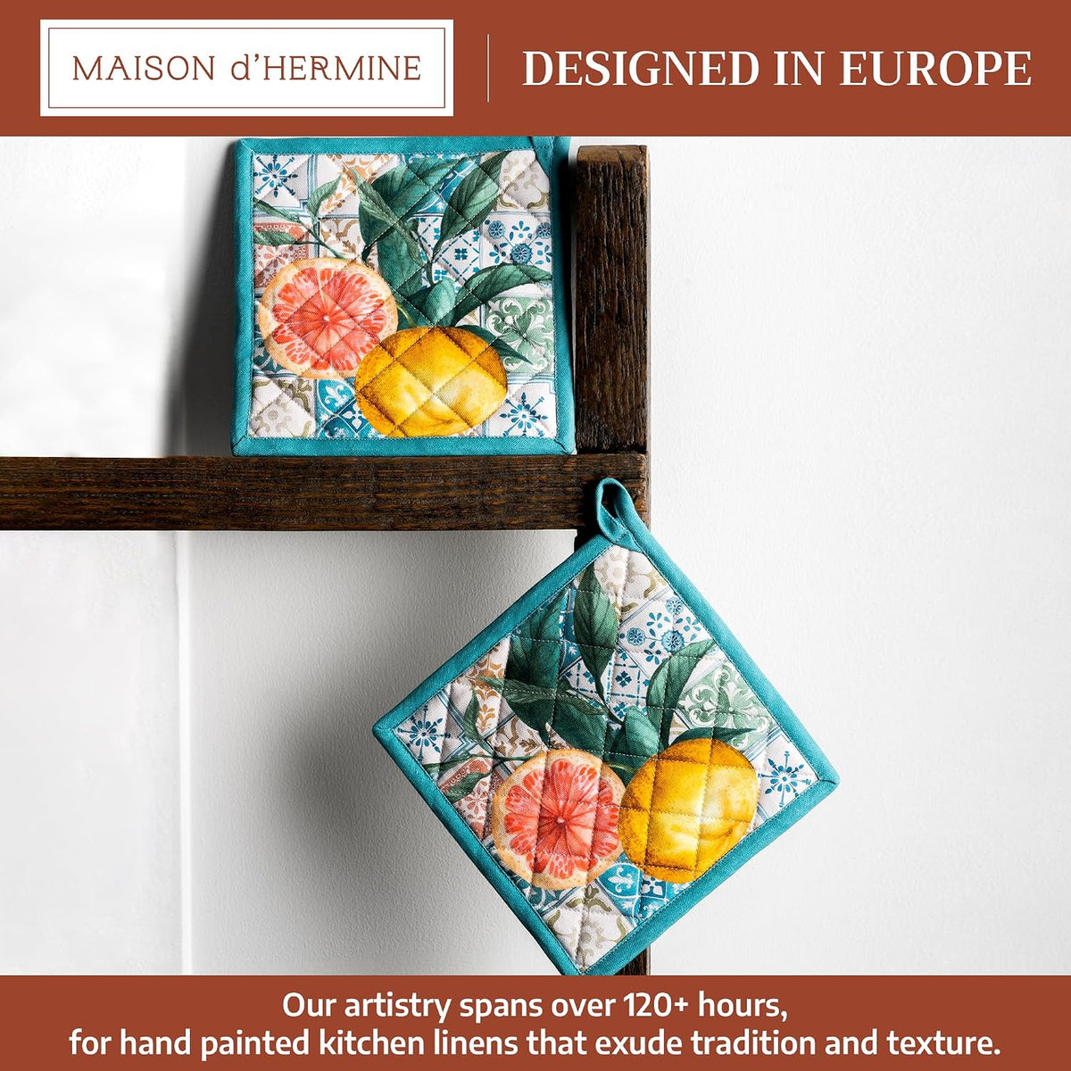 Maison d' Hermine 100% Cotton Oven Mitt & Pot Holder Set (7.5"x13" & 8"x8") - Colors C