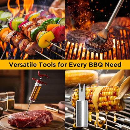 Kaluns BBQ Grilling Accessories, Grilling Gifts for Men Dad, Grill Tools for Outdoor Grill, Heavy Duty Stainless Steel Grill Set with Spatula, Tongs, Fork, Brush, & Grilling Mat, Best BBQ Gifts