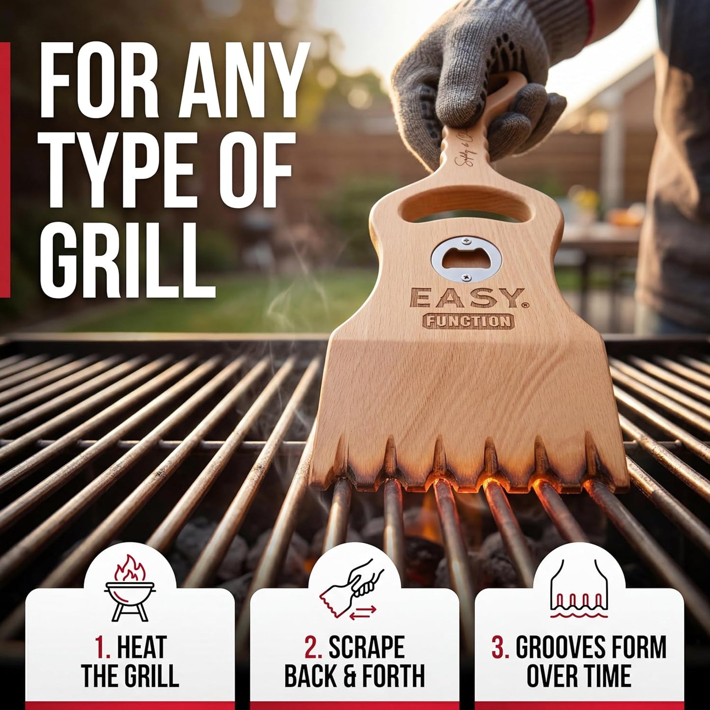 Wood Grill Scraper - Wooden BBQ Grill Brush Cleaner Alternative - Enjoy Safe & Bristle Free Barbecue