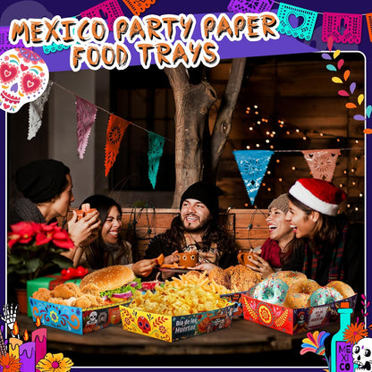 Harloon 36 Pack Mexican Nacho Trays 5 lb Extra Large Mexican Paper Food Trays Fiesta Disposable Cardboard Serving Boats for Cinco De Mayo Taco Fries Snacks Birthday Party Supplies(Floral)