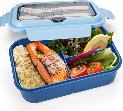 Fanhaw 40 Oz/5 Cup Bento Box for Kids, Men and Women, Lunch Box with 3 Compartments, Utensil, Microwave & Dishwasher Safe (Green)
