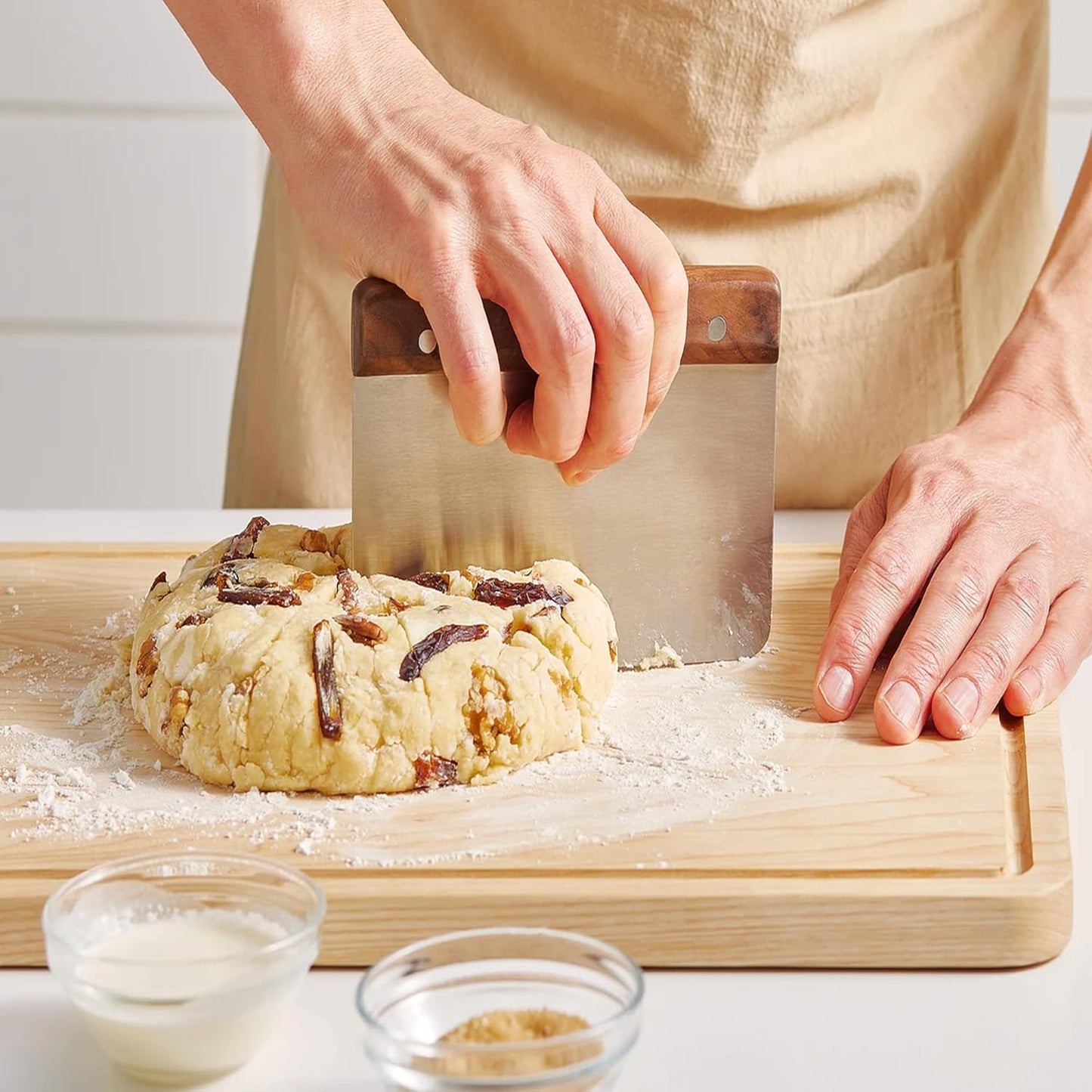 Misen Stainless Steel Bench Scraper - Versatile Food Scraper with Walnut Handle - Ideal for Kitchen, Pastry & Dough - Durable Cutting Board Scraper Tool - Effortless Transfer into Pots & Pans -Walnut