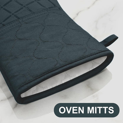 Oven Mitts Kitchen Towels and Dishcloths Pot Holders Sets, Oven Gloves Kitchen Dish Towels 500 Degree Heat Resistant Potholders with Non-Slip Silicone Surface for Cooking, Grilling, Baking-Gray