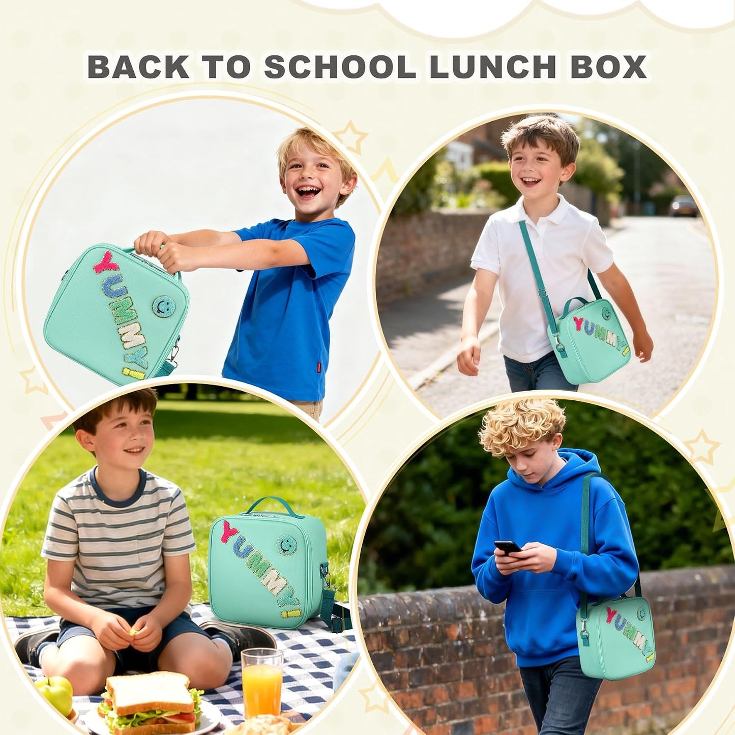 Kids Lunch Box for Kids Insulated Reusable Lunch Bag Tote Durable Children Leak-proof Lunchbox with Adjustable Shoulder Strap for School Daycare Travel Picnic (Navy - 3D Dinosaur)