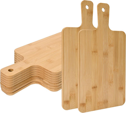 WILLOWDALE 10pcs Wood Cutting Boards for Kitchen, 10" Round Charcuterie Boards Wood Serving Board for Pizza, Cheese, Dessert, Wooden Cutting Board with Handle Fruit Vegetable Bamboo Cutting Board Set